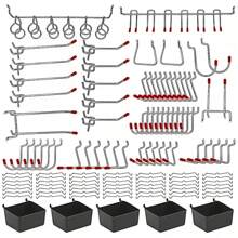 144pcs/set Perforated Panel Hook Storage Kit, Pegboard Storage Accessory Kit, Household Tool Storage Kit, Including Metal Hook Set, Hanger Box, Padlock, Suitable For Organizing And Storing System Tools And Garden Garages, Space-saving Automotive Accessories, Can Organize Various Pegboard Tools. - Multicolor - View 1