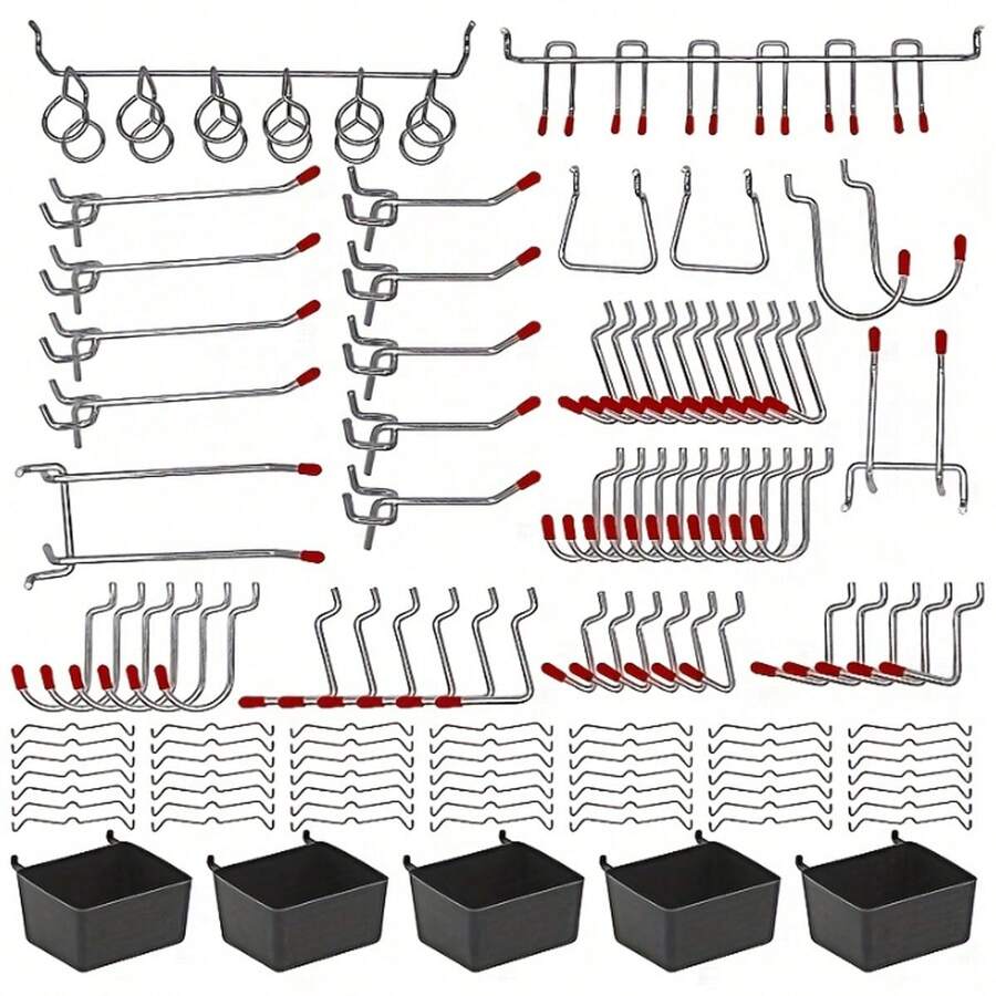 144pcs/set Perforated Panel Hook Storage Kit, Pegboard Storage Accessory Kit, Household Tool Storage Kit, Including Metal Hook Set, Hanger Box, Padlock, Suitable For Organizing And Storing System Tools And Garden Garages, Space-saving Automotive Accessories, Can Organize Various Pegboard Tools. - Multicolor - View 1