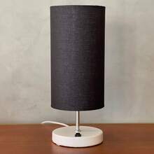 Round Aluminum Table Lamp For Bedroom Or Bedside Or Living Room + Cotton Fabric Dome Bivolt - 黑色 - 查看 6