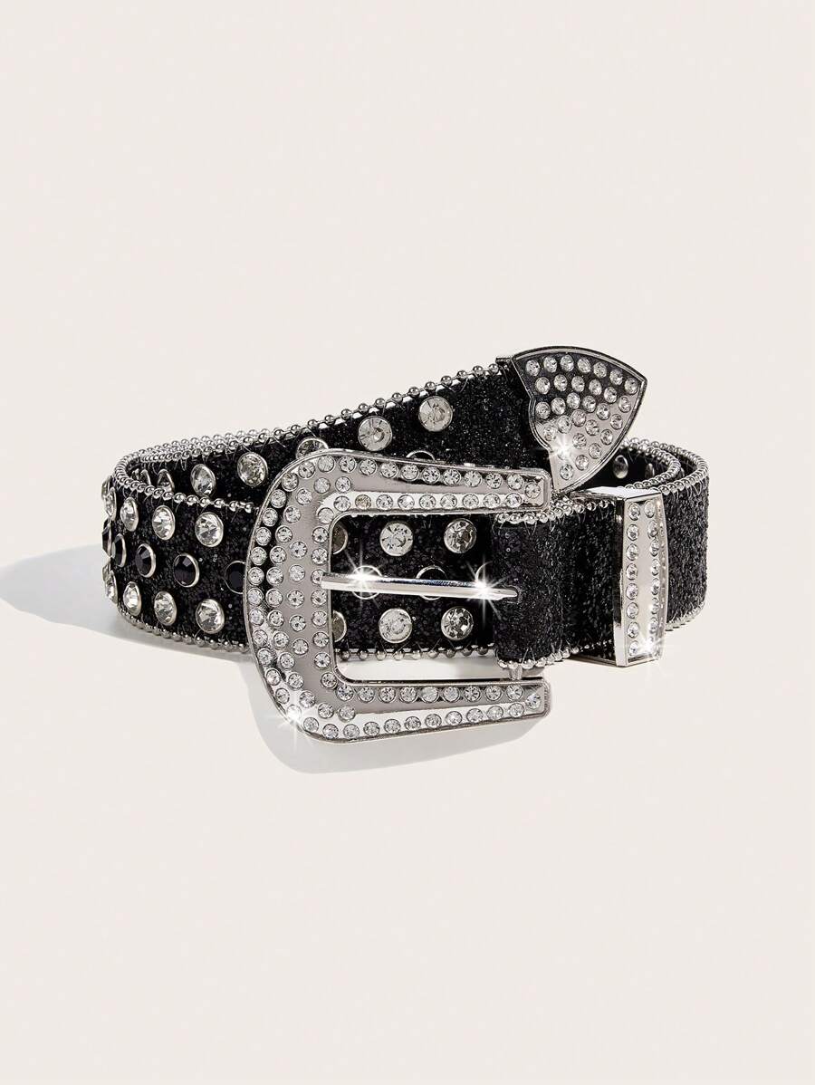 1pc Men's Heavy Duty Rhinestone Buckle Belt, Suitable For Parties And Daily Wear Party Halloween Summer, School Casual, Business, Boyfriend Husband Father Dad Men Gift, Daily Wear, Fashion, Teen, Outdoor, Vacation, Athletic, Travel, Street, Boho, Vintage Fall, Autumn, Halloween Autumn-Winter Accessories,Suitable For Teens, Youth,Men,Casual, Outdoor, Athletic, Vacation, Graduation Gifts, Birthday, Daily Wear - Black - View 1