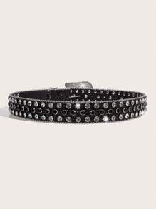 1pc Men's Heavy Duty Rhinestone Buckle Belt, Suitable For Parties And Daily Wear Party Halloween Summer, School Casual, Business, Boyfriend Husband Father Dad Men Gift, Daily Wear, Fashion, Teen, Outdoor, Vacation, Athletic, Travel, Street, Boho, Vintage Fall, Autumn, Halloween Autumn-Winter Accessories,Suitable For Teens, Youth,Men,Casual, Outdoor, Athletic, Vacation, Graduation Gifts, Birthday, Daily Wear - Black - View 3