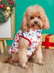 秋冬加厚歐美風格小鹿聖誕樹印花時尚寵物狗外套聖誕主題 - 白色 - 查看 4