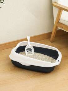 2 piezas de color combinado Arenero para gato & Pala Set para gato para limpieza - Negro - Ver 1