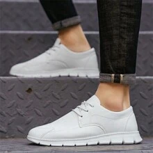 男士穿孔牛津鞋,鞋頭為半指針,帶織帶結束的正裝鞋,休閒英式皮鞋 - 白色 - 查看 8