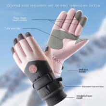 1 Pair Ski Gloves For Men & Women, Fall/Winter, Waterproof, Windproof, Touchscreen Compatible, With Anti-Slip And Thicken Fleece, For Outdoor Sports - Pink - View 2