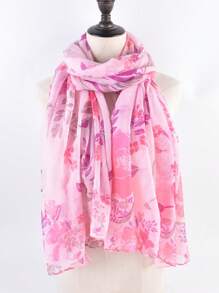 YWQLWJ 1 件 2023 秋冬新款百搭植物花卉印花峇裡島圍巾女款透氣薄披肩 - 玫紅色 - 查看 2