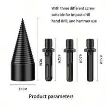 4入組螺旋錐打木頭劈片器套裝,碳鋼硬化耐用,用於電鑽、電鎚、鄉村木工分割器錐、手持式沖擊鑽