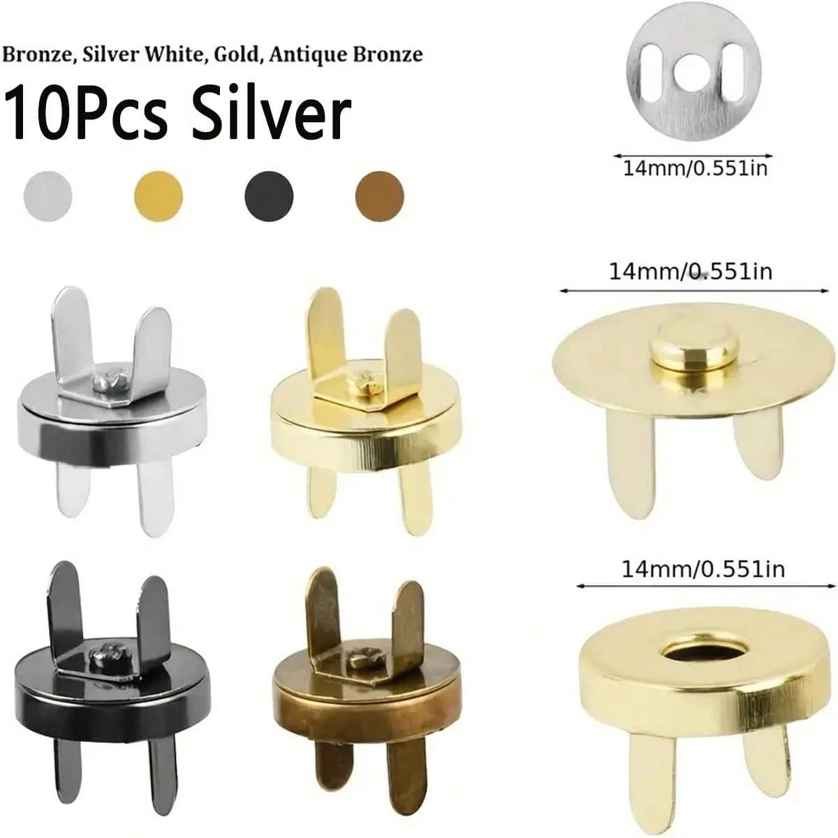 10 pcs Silver 14mm Button Clasps Snaps Fastener Clasps Craft