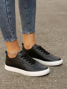 女性休閒平底鞋,具有防滑和柔軟的鞋底,時尚風格 - 黑與白 - 查看 6