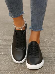 女性休閒平底鞋,具有防滑和柔軟的鞋底,時尚風格 - 黑與白 - 查看 5