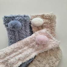 3 Calcetines afelpado con un pomponcito, diseño único calcetín caliente - Multicolor - Ver 4