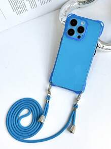 1入透明藍色方孔TPU手機殼附掛繩，適用於iPhone 15Promax/11/12/13/14PLUS/15Pro/13Promax - 彩色 - 查看 3