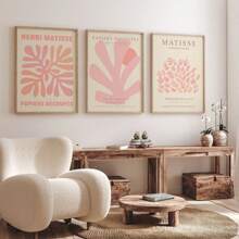 3pcs/Set Artistic Geometric Abstract Poster, Matisse Printed Orange Gallery Wall Art Set, 3pcs Wall Art Set, Matisse Poster, Pink Decor, Modern Home Wall Art Canvas Painting Print Poster Picture Wall Decoration, Frameless Gifts Birthday Graduation