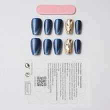 10入組手工製作假指甲,貓眼深藍色時尚巧克力風格,適用於派對、女性和女孩子,突顯你的魅力 - 彩色 - 查看 7