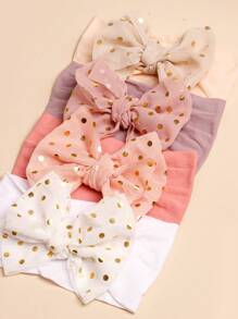 4pcs/Set Candy Color Cute Big Bow Nylon Soft Stretchy Baby Hair Bands, Suitable For Daily Wear All Seasons - Multicolor - View 4