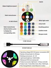 Rgb Led燈條,家庭環境裝飾燈,遙控智能led燈條,適用於電視背景照明和客廳裝飾,有1/2/3/5/10公尺可選,30/60/90/150顆led燈珠可選 - 黑色 - 查看 4