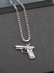 1個銀色男士時尚幾何吊墜項鍊 - 復古銀色 - 查看 12