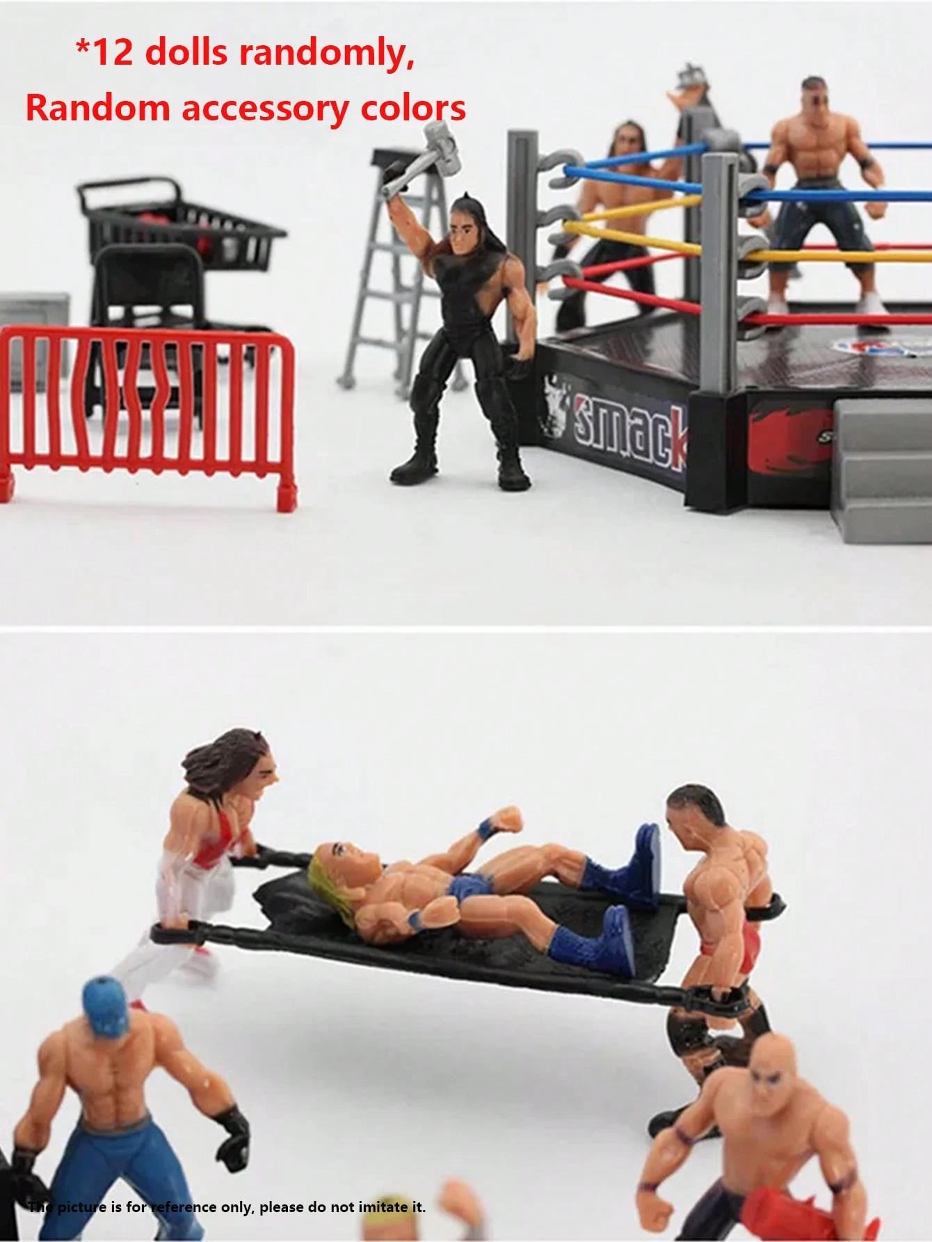 12pcs Wrestling Action Figures Playset With Hexagonal Wrestling Ring