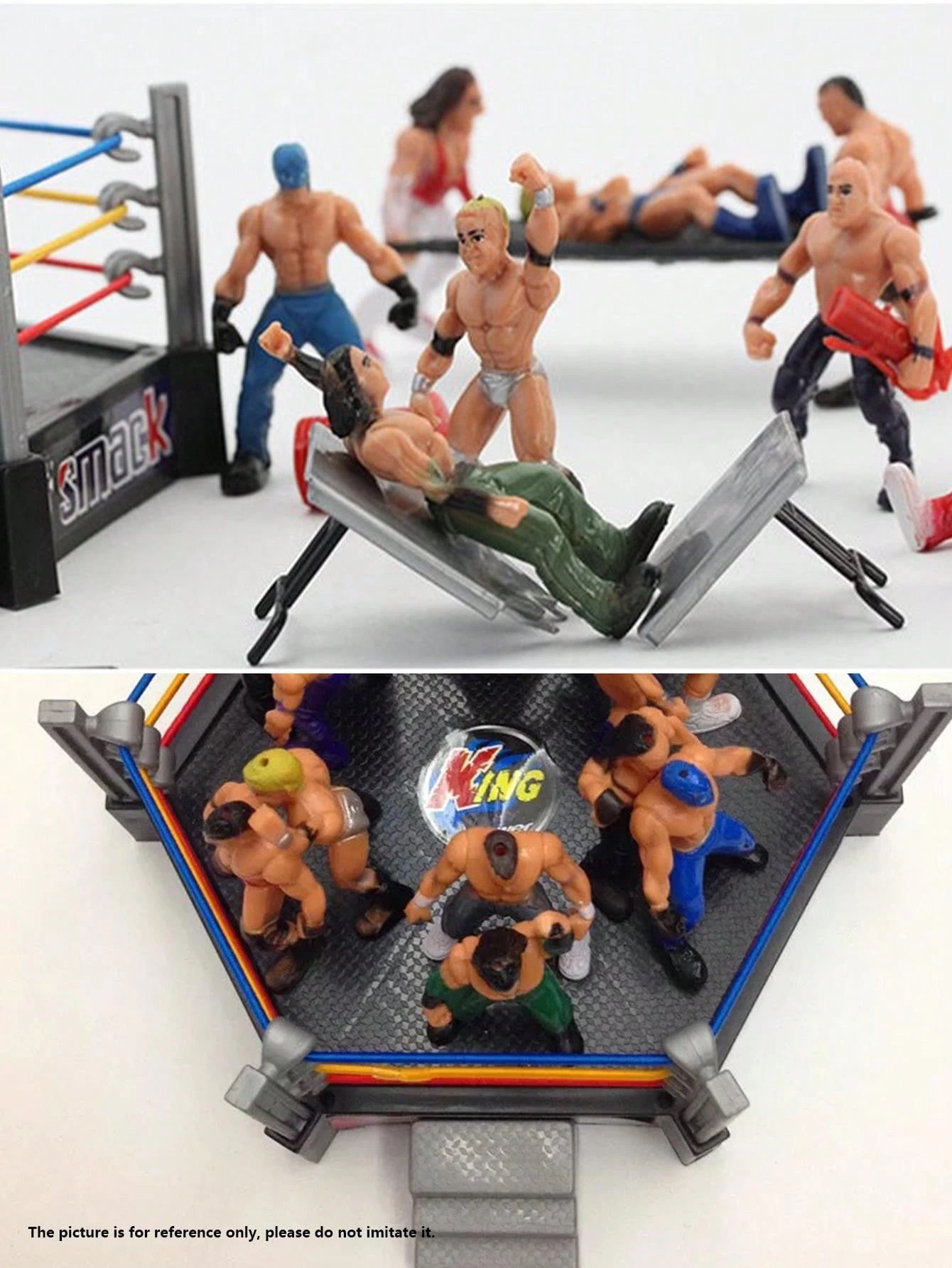 12pcs Wrestling Action Figures Playset With Hexagonal Wrestling Ring