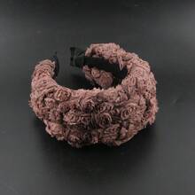 1pc Brown Flower Decorated Headband - Black and White - View 2
