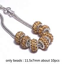 10入組11.5x7mm鑲有鑽石的大孔圓珠,合金散珠適用於珠寶製作,diy項鍊手鍊配件