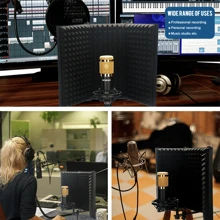 5 件麥克風配件組:避震架、防噴罩、隔音泡罩、防風罩、迴聲消除隔音板和錄音室支架 - 黑色 - 查看 6