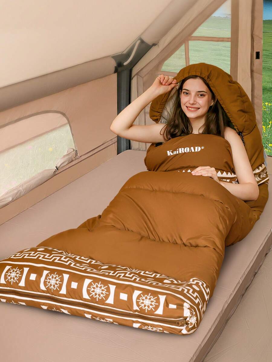 1入厚款戶外冬季睡袋,成人露營睡袋分離式和拼接式,雙人/單人使用,防污染,重量1900克 - 棕色 - 查看 1