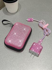 6pcs Sparkling Eva Cable Organizer Bag + Rhinestone Laser 1.5m Cable Winder + Anti-Break Data Cable + Tpu Charging Head Protector Compatible With Apple 12/13/14 Series 20w Fast Charging Data Cable