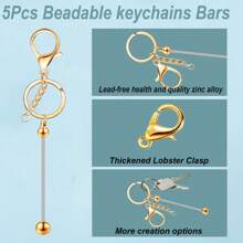 2入組金色流行合金珠寶鑲嵌鑰匙扣袋吊墜,適用於diy手工藝品,男女情人節禮物 - 金色 - 查看 2