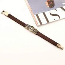 1 件男士時尚簡約皮革手鍊帶和平標誌設計復古皮帶扣牛皮手鐲 - 棕色 - 查看 4