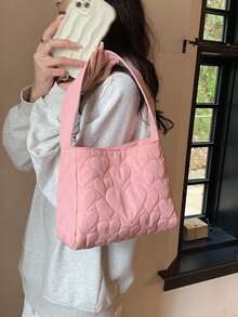 Fashionable All-match Solid Color Heart Shaped Wide Strap Shoulder Bag, Simple Creative Stylish Commute Handbag - Pink - View 2