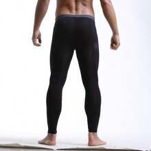 2入組男士薄款保暖內衣褲緊身長褲(紫色/黑色)