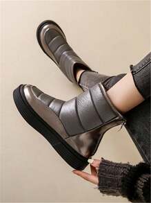 女士防水雪靴,新款冬季保暖防滑鞋 - 灰色 - 查看 3