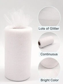 1pc-White Glitter Tulle Fabric Rolls, 5.90 Inch 29.52ft Sparkling Spool Ribbon Sequin Netting for Tutu Skirt Gift Wrapping Bow ribbon Wedding Party Decoration The background to the party.  Decorations for Christmas, Valentine's Day and New Year - White - View 4
