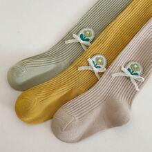 黃色的女孩褲襪,彈簧秋天孩子們長褲,彈性緊身打底褲帶腳,可愛連褲襪