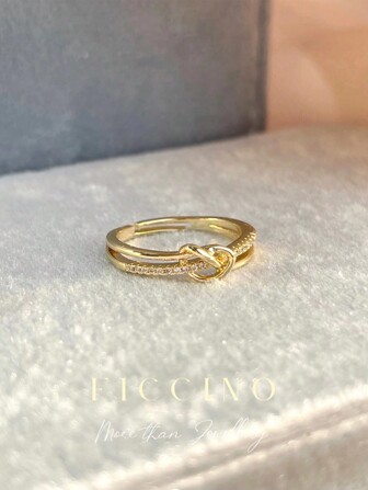 FICCINO Hjärtformad Rep Spänne Guldplätterad Ring Med Kubik Zirkonium , Justerbar Öppen Ring För kvinnor , Dagligt slitage Tillbehör , Presenter Med Låda