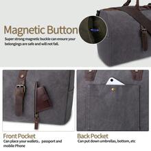 Travel Bag Men Canvas Leather Weekender Men Large Unisex Vintage Sports Bag Duffle Bag Hand Luggage For Women & Men - 淺灰色 - 查看 2