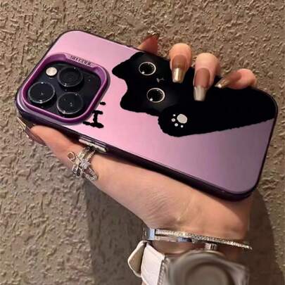 1 stuk Paars Beschermend Telefoon Hoesjes Met Zwart Kattenontwerp , Valbestendig Geschikt voor iPhone