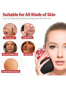 冰面滚轮，面部和眼部冰滚轮，防漏硅胶立方体，可重复使用面部按摩器，面部冰模，面部按摩器，面部美容冰滚轮，护肤工具（黑色） - 黑色 - 查看 5