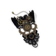 復古哥德手鍊,維多利亞蕾絲吸血鬼和機械設計手套形狀合金手鐲,女士派對禮物