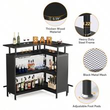 Tribesigns Home Bar Unit, L-Shaped Liquor Bar Table with Stemware Racks and 2-Tier Shelves, Corner Mini Bar Cabinet Coffee Bar Table with Footrest for Home/Kitchen/Bar/Pub, Bar Table