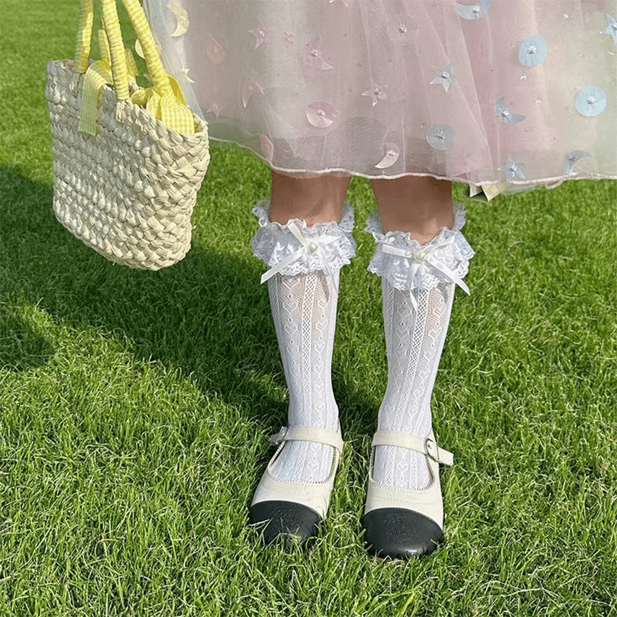 1pair Children's Cute Princess Style Bowknot Socks For Christmas - White - View 1