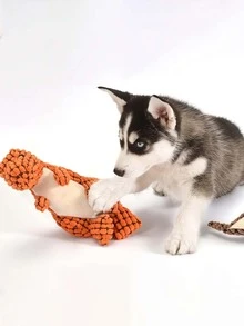 1pc Dinosaur Design Pet Grinding Teeth Squeak Plush Toy Durable Chew Toy For Dog - Orange - View 2