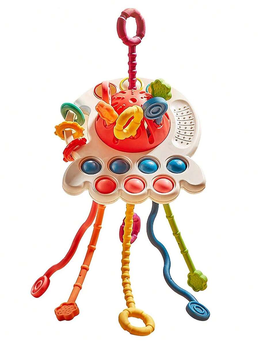 兒童玩具6-12-18個月嬰兒感官玩具矽膠拉繩玩具,蒙特梭利玩具幼兒(紅色) - 紅色 - 查看 1