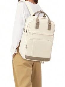 Floless 轻便、便携式女士笔记本电脑背包可容纳 14/15.6 英寸笔记本电脑，时尚防水轻便手提包书包，适合旅行工作商学院大学教师护士电脑包，带电脑隔层，时尚女士和女孩背包钱包学校背包，适合大学生，非常适合大学、商务、工作、通勤、户外、徒步旅行、旅行、登山、体育场、运动、郊游、返校 - 米色 - 查看 4