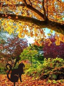 1入裝-貓玩耍剪影花園裝飾品 花園地面戶外裝飾標誌