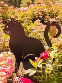 1入裝-貓玩耍剪影花園裝飾品 花園地面戶外裝飾標誌