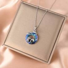 1入兒童圓形熊貓造型鋅合金時尚創意吊墜項鍊,適用於生日和紀念日禮物 - 銀色 - 查看 3