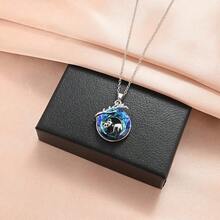 1入兒童圓形熊貓造型鋅合金時尚創意吊墜項鍊,適用於生日和紀念日禮物 - 銀色 - 查看 4