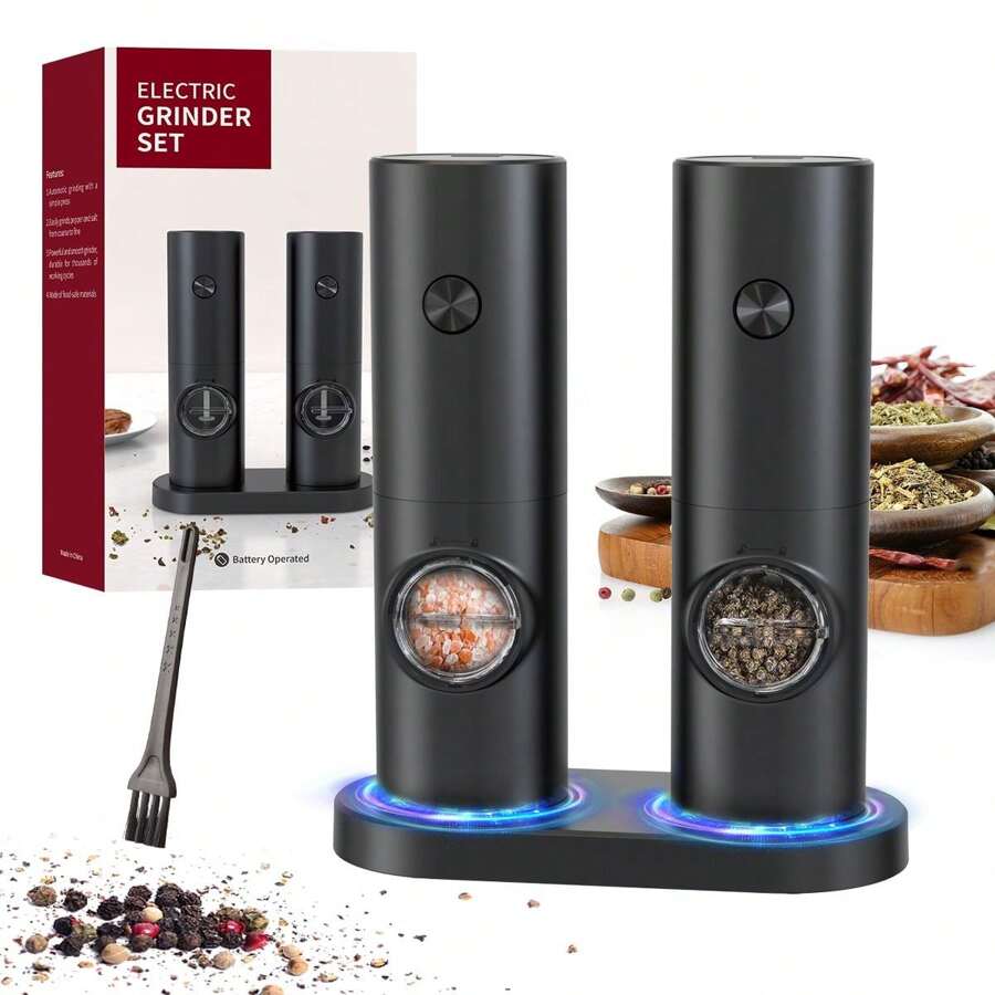 CIRCLE JOY 1pc Electric Salt And Pepper Grinder Set With Storage Base